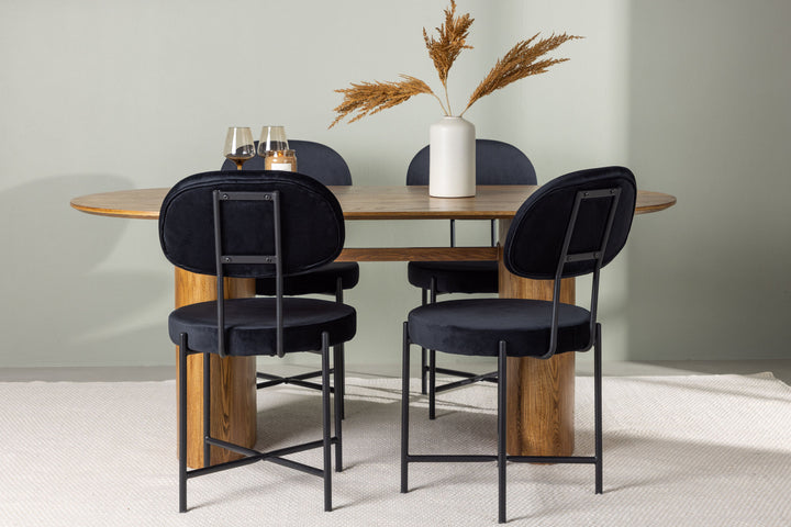 Venture Home Isolde Dining Table 140*75 - Nature / Nature MDF +Stella Dining Chair - Black / Black Velvet _4