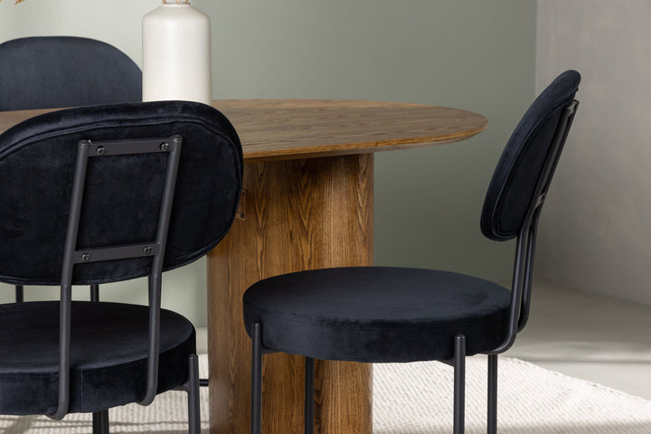 Venture Home Isolde Dining Table 140*75 - Nature / Nature MDF +Stella Dining Chair - Black / Black Velvet _4