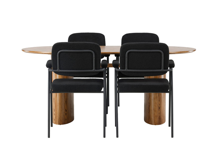 Venture Home Isolde Dining Table 140*75 - Nature / Nature MDF +Yesterday Dining Chair - Black / Black Boucle _4