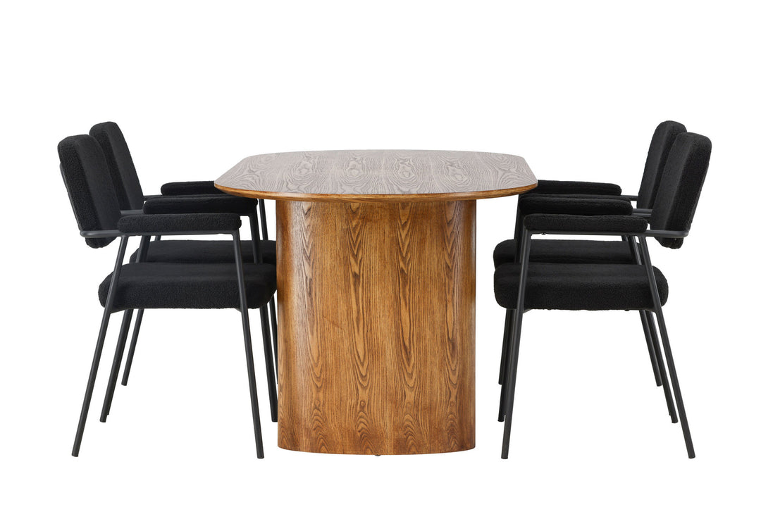 Venture Home Isolde Dining Table 140*75 - Nature / Nature MDF +Yesterday Dining Chair - Black / Black Boucle _4