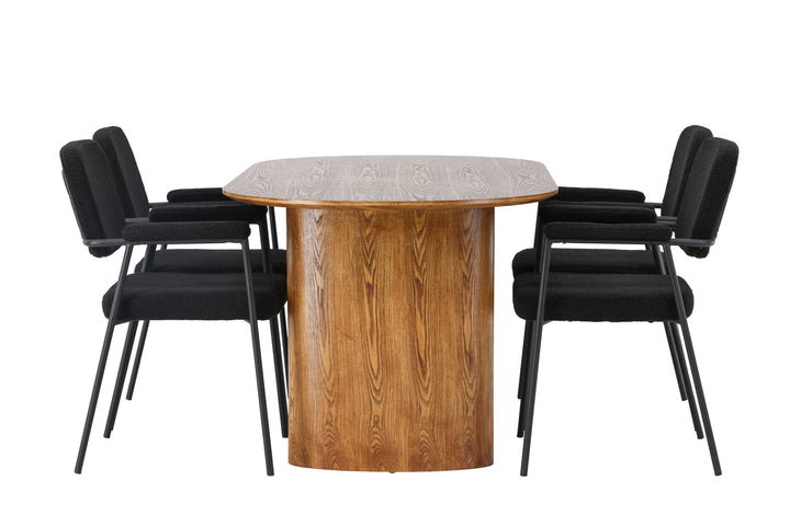 Venture Home Isolde Dining Table 140*75 - Nature / Nature MDF +Yesterday Dining Chair - Black / Black Boucle _4
