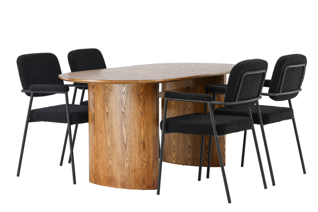 Venture Home Isolde Dining Table 140*75 - Nature / Nature MDF +Yesterday Dining Chair - Black / Black Boucle _4
