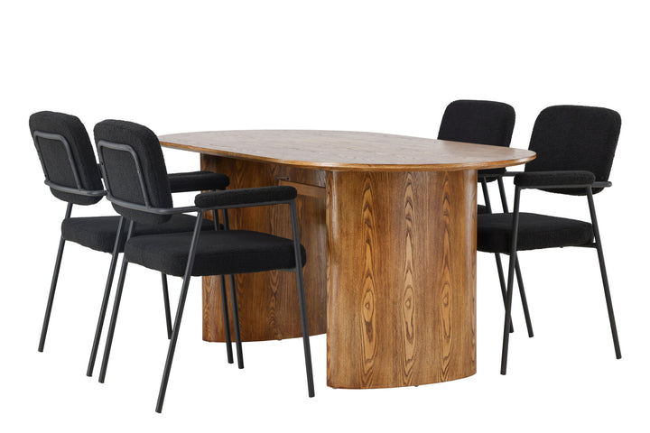 Venture Home Isolde Dining Table 140*75 - Nature / Nature MDF +Yesterday Dining Chair - Black / Black Boucle _4