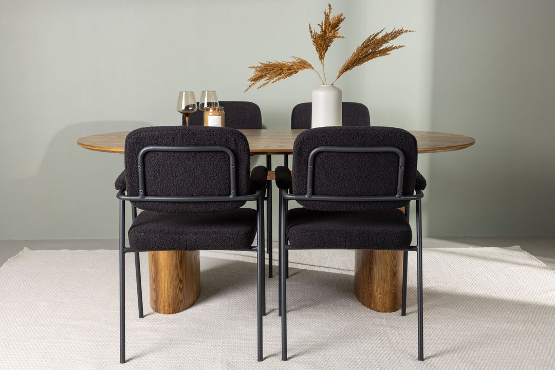 Venture Home Isolde Dining Table 140*75 - Nature / Nature MDF +Yesterday Dining Chair - Black / Black Boucle _4