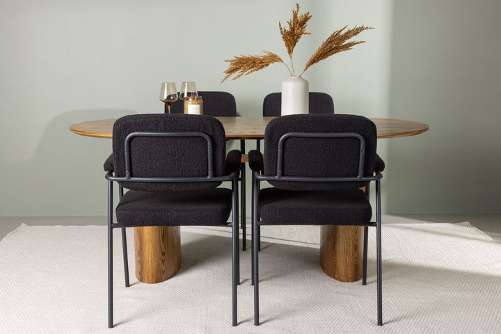 Venture Home Isolde Dining Table 140*75 - Nature / Nature MDF +Yesterday Dining Chair - Black / Black Boucle _4
