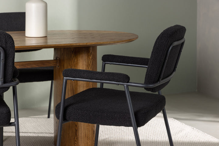 Venture Home Isolde Dining Table 140*75 - Nature / Nature MDF +Yesterday Dining Chair - Black / Black Boucle _4