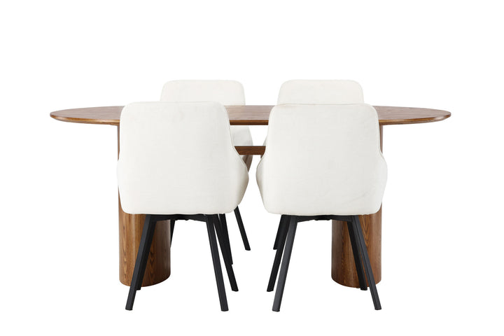 Venture Home Isolde Dining Table 140*75 - Nature / Nature MDF +Rosie Dining Chair - Black / Beige Fabric _4