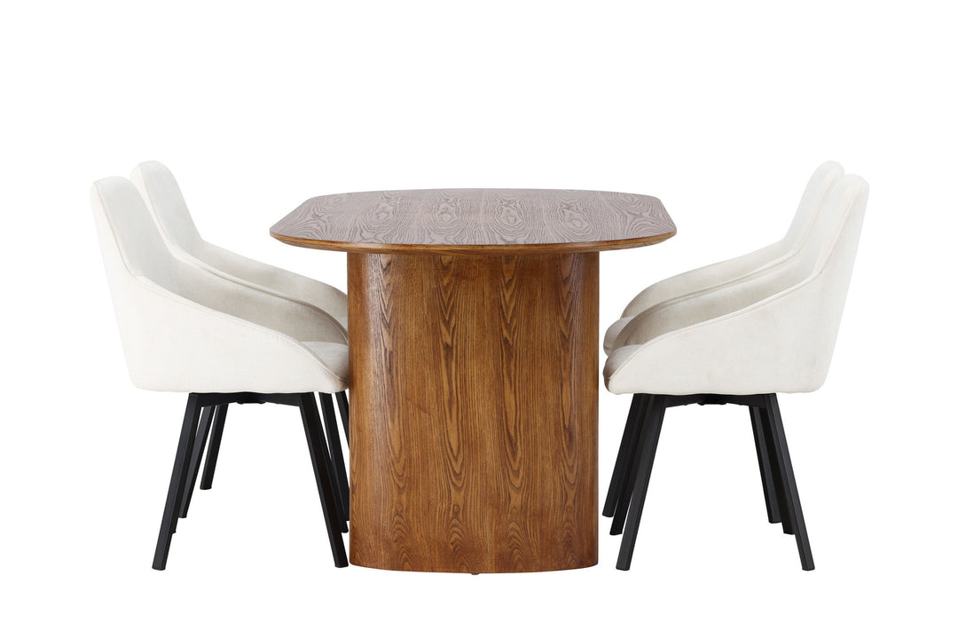 Venture Home Isolde Dining Table 140*75 - Nature / Nature MDF +Rosie Dining Chair - Black / Beige Fabric _4