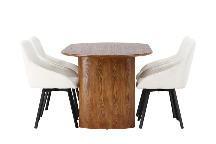 Venture Home Isolde Dining Table 140*75 - Nature / Nature MDF +Rosie Dining Chair - Black / Beige Fabric _4