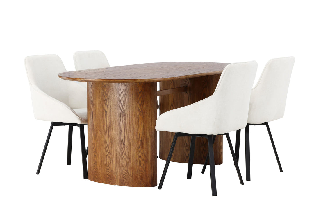 Venture Home Isolde Dining Table 140*75 - Nature / Nature MDF +Rosie Dining Chair - Black / Beige Fabric _4