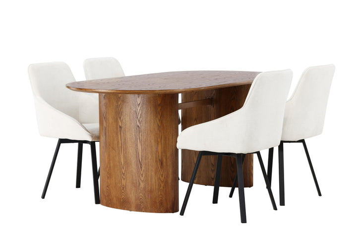 Venture Home Isolde Dining Table 140*75 - Nature / Nature MDF +Rosie Dining Chair - Black / Beige Fabric _4