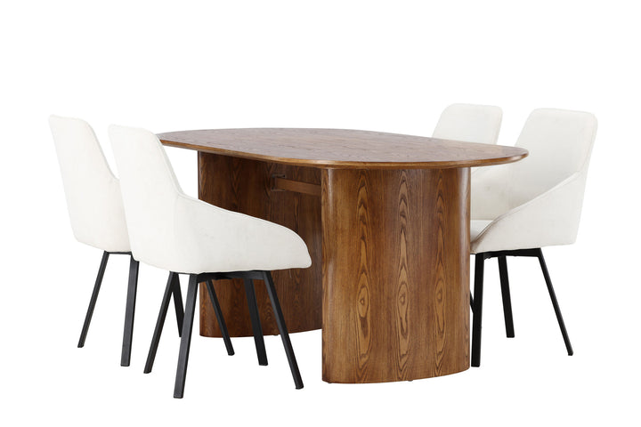Venture Home Isolde Dining Table 140*75 - Nature / Nature MDF +Rosie Dining Chair - Black / Beige Fabric _4