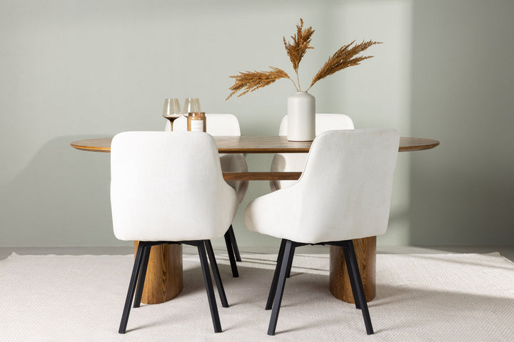 Venture Home Isolde Dining Table 140*75 - Nature / Nature MDF +Rosie Dining Chair - Black / Beige Fabric _4