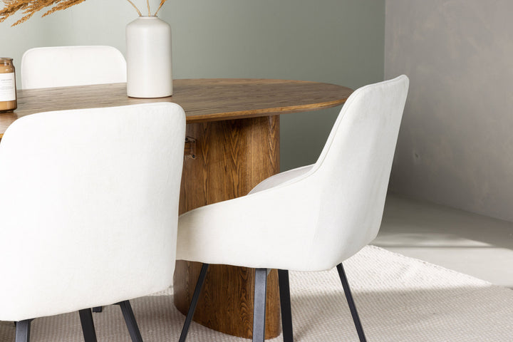 Venture Home Isolde Dining Table 140*75 - Nature / Nature MDF +Rosie Dining Chair - Black / Beige Fabric _4