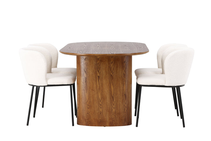 Venture Home Isolde Dining Table 140*75 - Nature / Nature MDF +Edina Dining Chair - Black / White Boucle _4