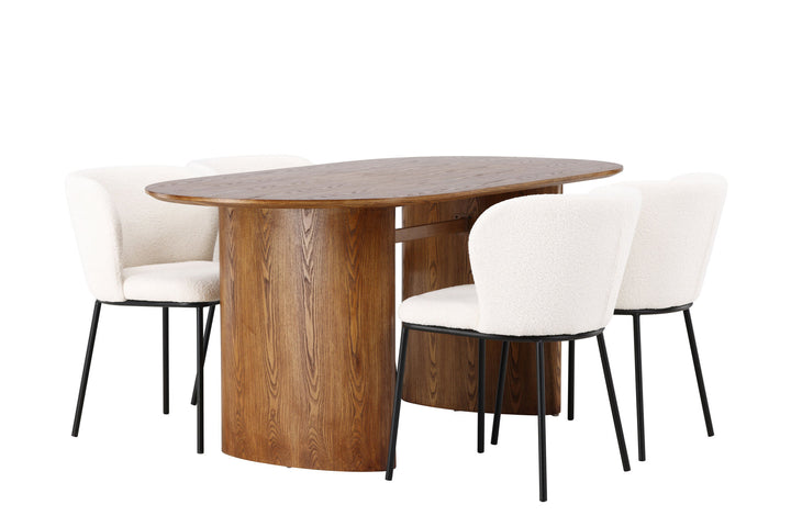 Venture Home Isolde Dining Table 140*75 - Nature / Nature MDF +Edina Dining Chair - Black / White Boucle _4