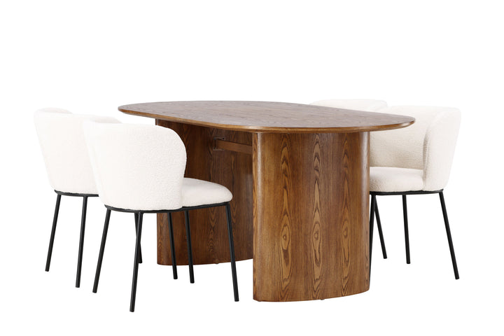 Venture Home Isolde Dining Table 140*75 - Nature / Nature MDF +Edina Dining Chair - Black / White Boucle _4