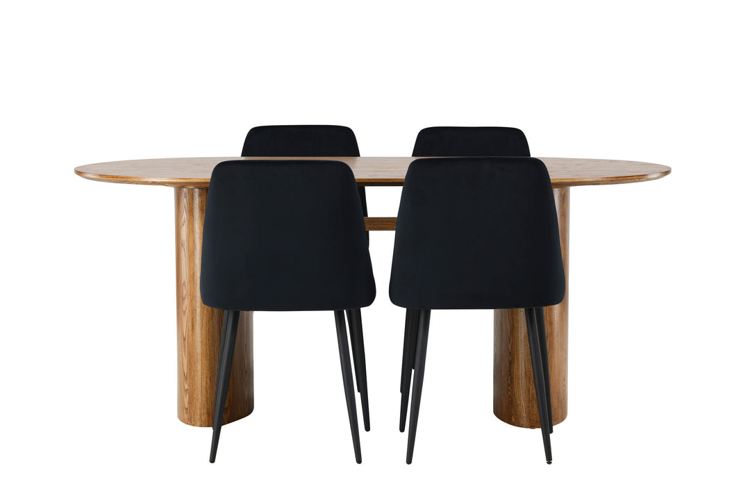 Venture Home Isolde Dining Table 140*75 - Nature / Nature MDF +Night Dining Chair - Black / Black Velvet _4