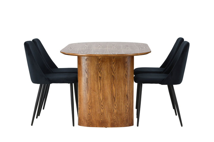 Venture Home Isolde Dining Table 140*75 - Nature / Nature MDF +Night Dining Chair - Black / Black Velvet _4