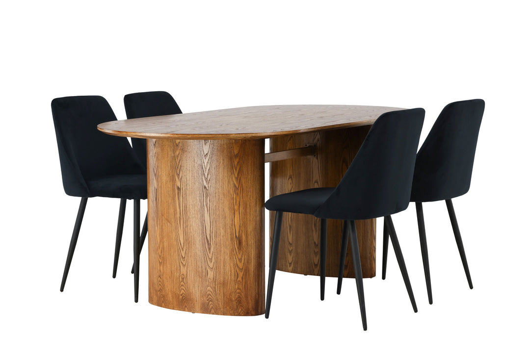 Venture Home Isolde Dining Table 140*75 - Nature / Nature MDF +Night Dining Chair - Black / Black Velvet _4