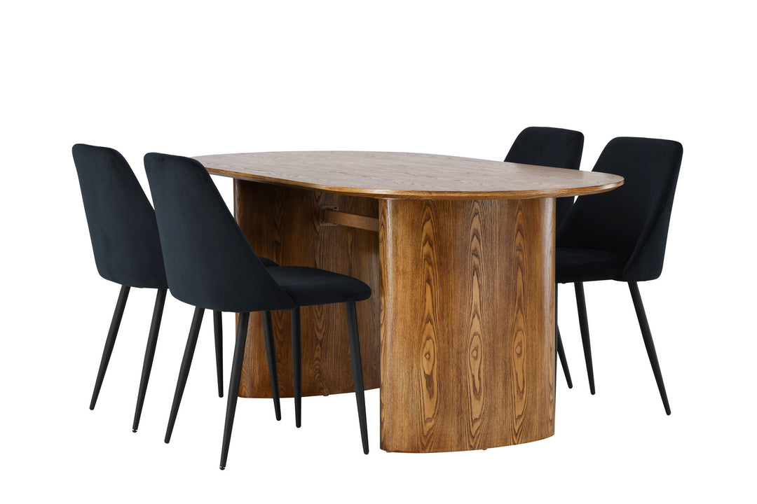 Venture Home Isolde Dining Table 140*75 - Nature / Nature MDF +Night Dining Chair - Black / Black Velvet _4