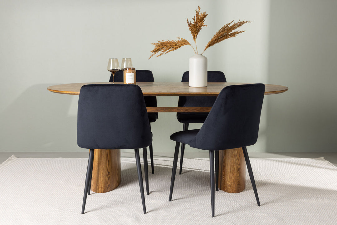 Venture Home Isolde Dining Table 140*75 - Nature / Nature MDF +Night Dining Chair - Black / Black Velvet _4