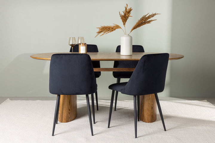 Venture Home Isolde Dining Table 140*75 - Nature / Nature MDF +Night Dining Chair - Black / Black Velvet _4