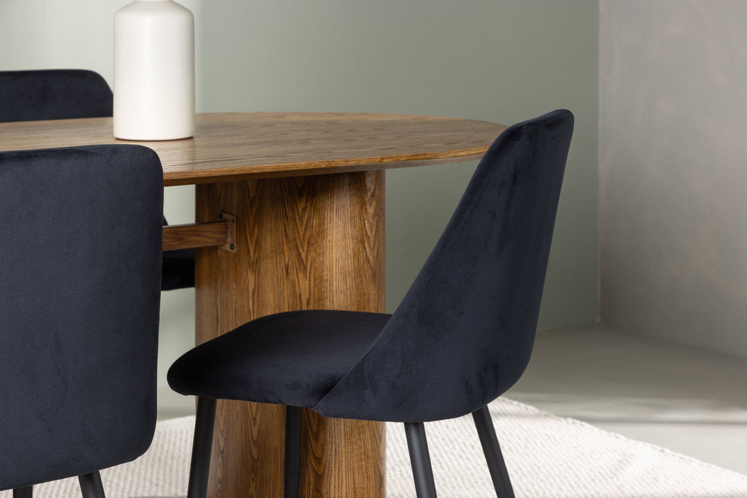 Venture Home Isolde Dining Table 140*75 - Nature / Nature MDF +Night Dining Chair - Black / Black Velvet _4