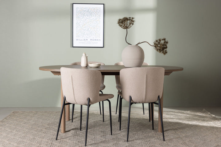 Venture Home Andy Dining Table 180*75 - Natural / Natural MDF +Modesto Dining Chair - Beige / Beige Boucle _4
