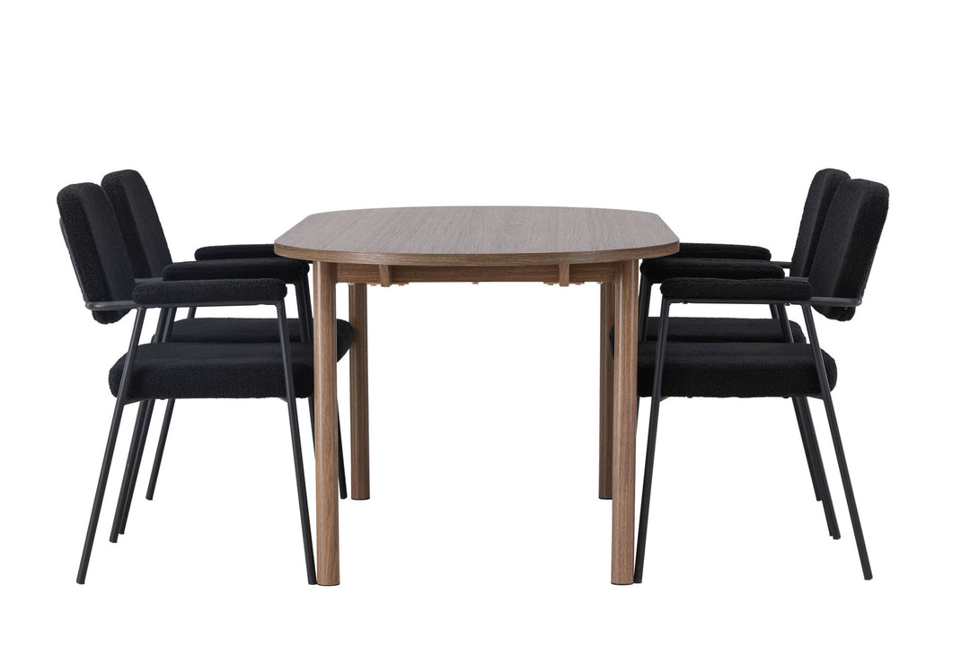 Venture Home Andy Dining Table 180*75 - Natural / Natural MDF +Yesterday Dining Chair - Black / Black Boucle _4