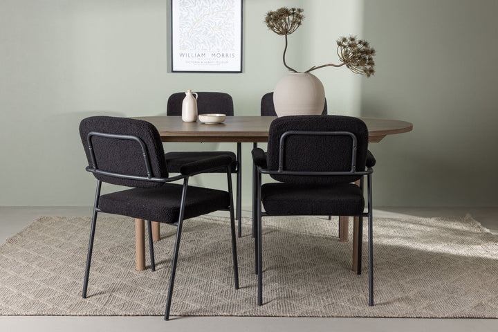 Venture Home Andy Dining Table 180*75 - Natural / Natural MDF +Yesterday Dining Chair - Black / Black Boucle _4