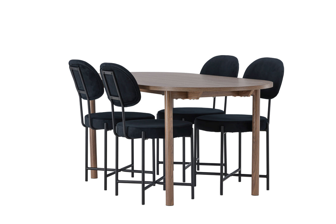 Venture Home Andy Dining Table 180*75 - Natural / Natural MDF +Stella Dining Chair - Black / Black Velvet _4