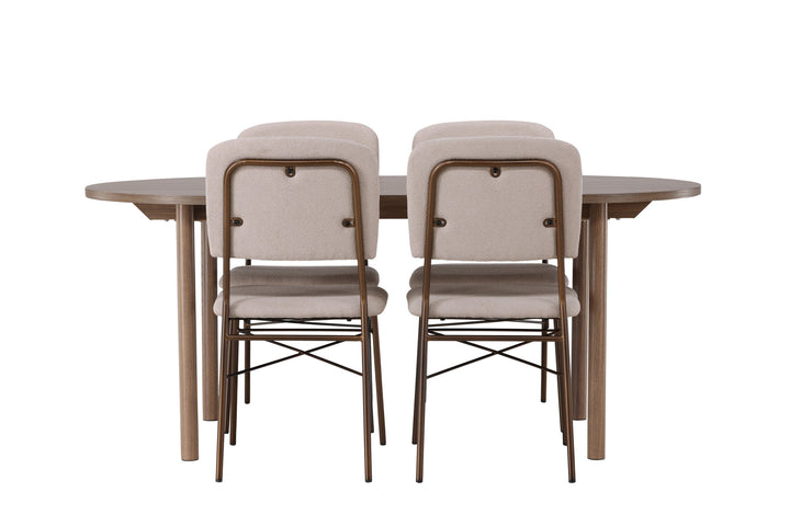 Venture Home Andy Dining Table 180*75 - Natural / Natural MDF +Seda Dining Chair - Matte brown / Beige Fabric _4