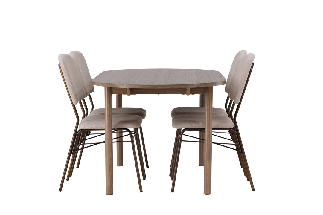 Venture Home Andy Dining Table 180*75 - Natural / Natural MDF +Seda Dining Chair - Matte brown / Beige Fabric _4