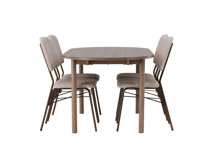 Venture Home Andy Dining Table 180*75 - Natural / Natural MDF +Seda Dining Chair - Matte brown / Beige Fabric _4