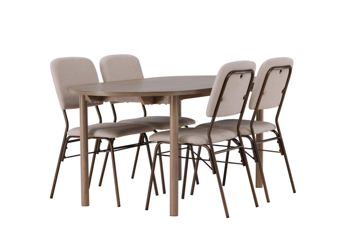 Venture Home Andy Dining Table 180*75 - Natural / Natural MDF +Seda Dining Chair - Matte brown / Beige Fabric _4
