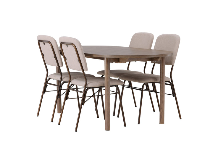 Venture Home Andy Dining Table 180*75 - Natural / Natural MDF +Seda Dining Chair - Matte brown / Beige Fabric _4