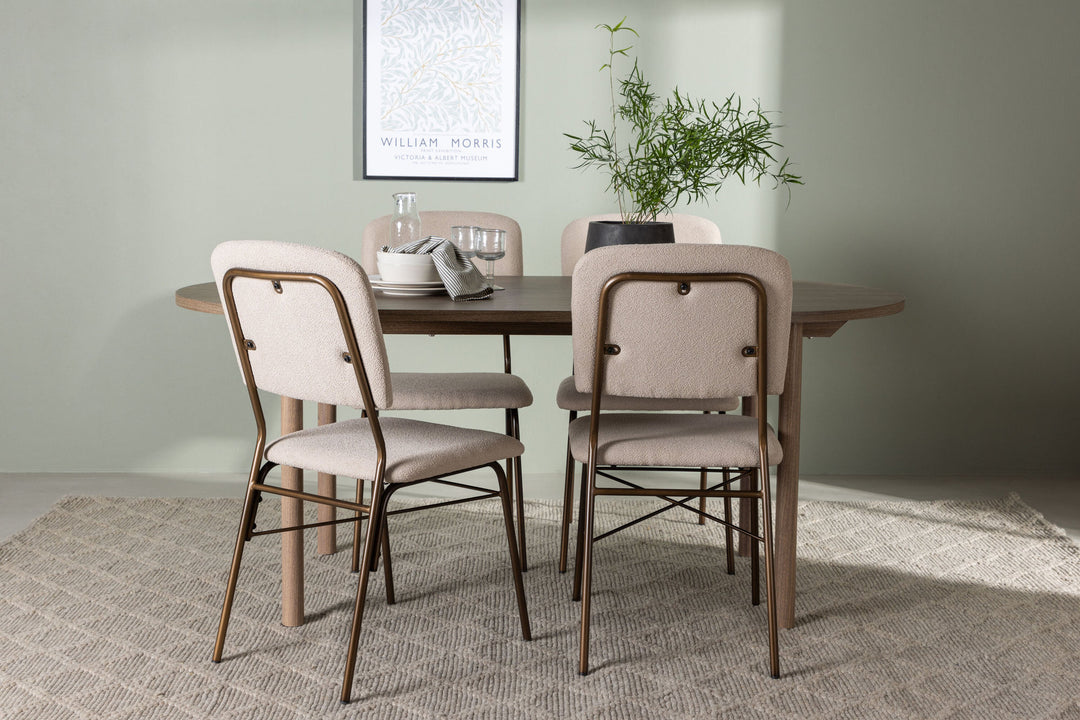 Venture Home Andy Dining Table 180*75 - Natural / Natural MDF +Seda Dining Chair - Matte brown / Beige Fabric _4