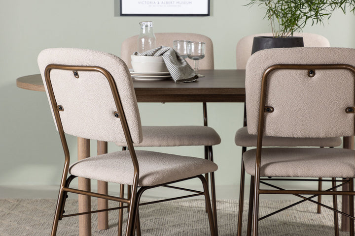 Venture Home Andy Dining Table 180*75 - Natural / Natural MDF +Seda Dining Chair - Matte brown / Beige Fabric _4
