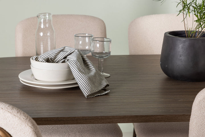 Venture Home Andy Dining Table 180*75 - Natural / Natural MDF +Seda Dining Chair - Matte brown / Beige Fabric _4