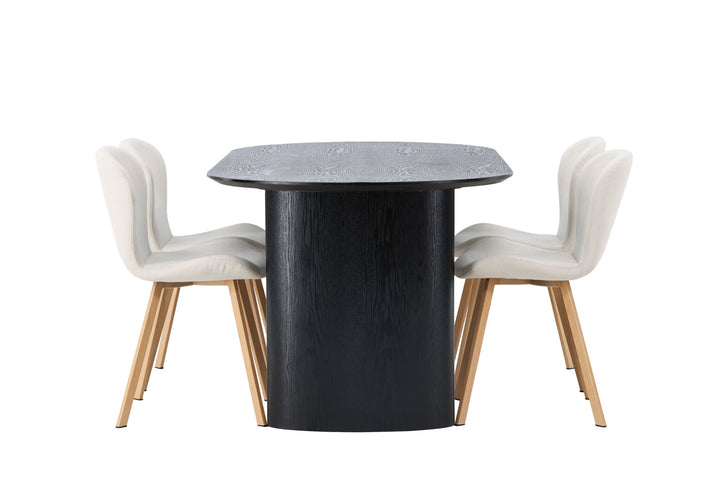 Venture Home Isolde Dining Table 180*75 - Black / Black MDF +Lilja Dining Chair - Oaklook / Beige Fabric _4