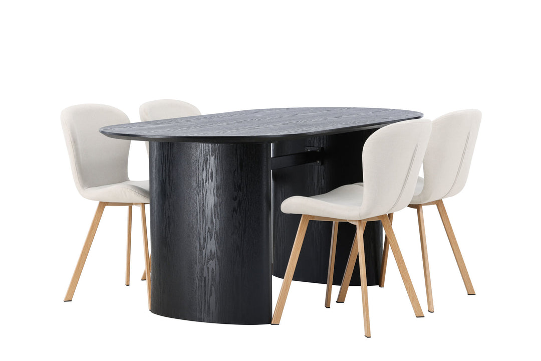 Venture Home Isolde Dining Table 180*75 - Black / Black MDF +Lilja Dining Chair - Oaklook / Beige Fabric _4