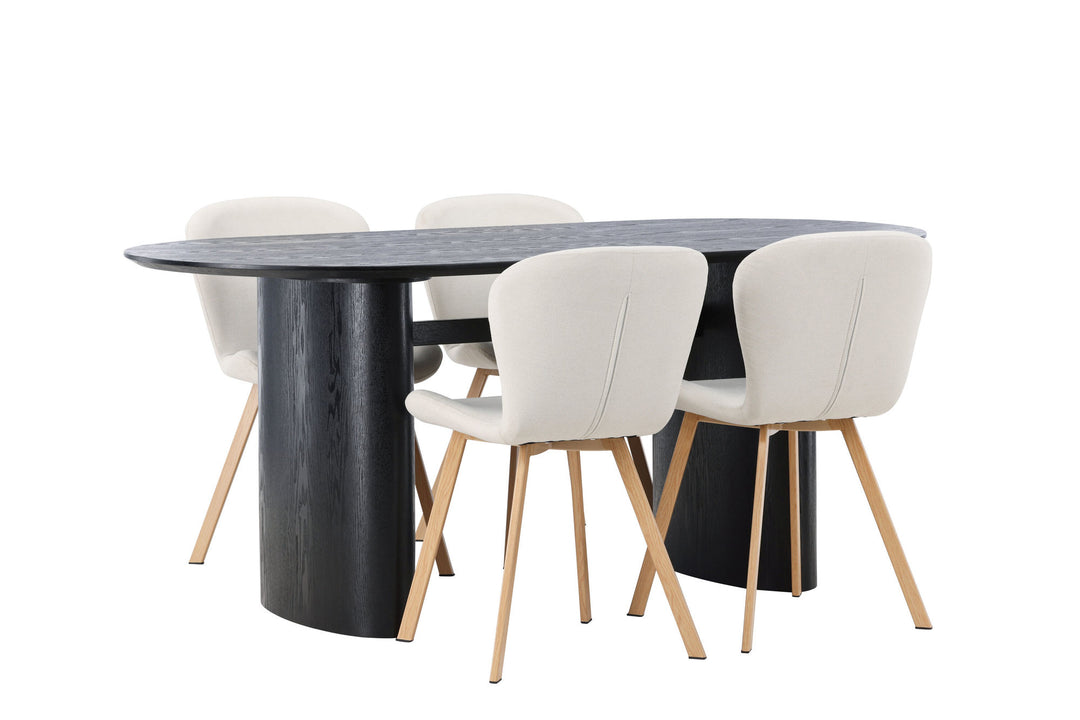 Venture Home Isolde Dining Table 180*75 - Black / Black MDF +Lilja Dining Chair - Oaklook / Beige Fabric _4