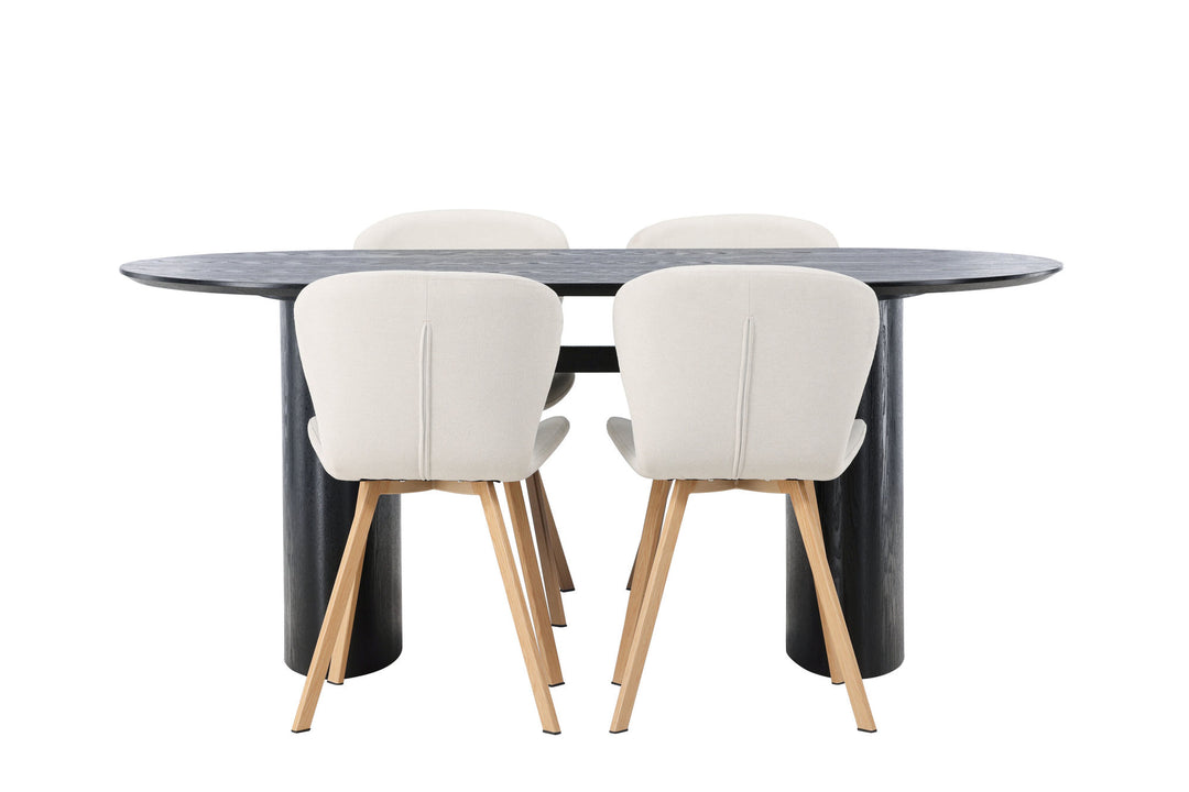 Venture Home Isolde Dining Table 180*75 - Black / Black MDF +Lilja Dining Chair - Oaklook / Beige Fabric _4