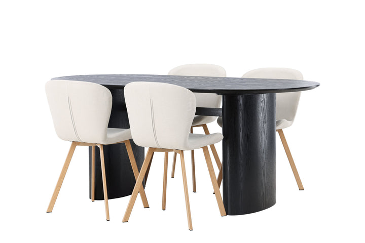 Venture Home Isolde Dining Table 180*75 - Black / Black MDF +Lilja Dining Chair - Oaklook / Beige Fabric _4