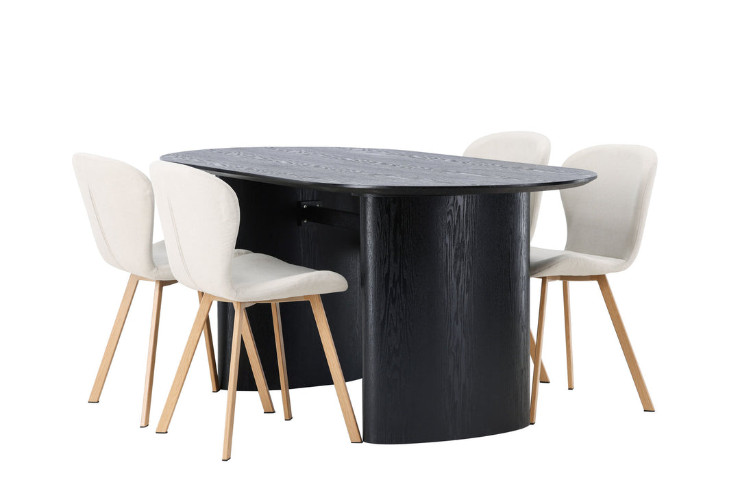 Venture Home Isolde Dining Table 180*75 - Black / Black MDF +Lilja Dining Chair - Oaklook / Beige Fabric _4