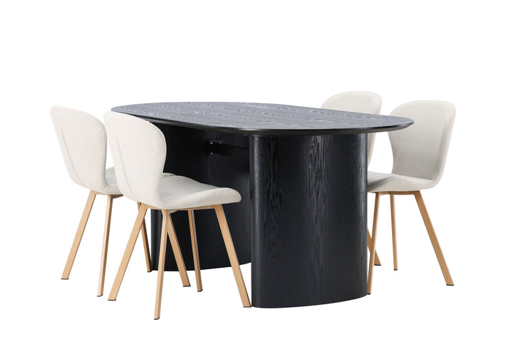 Venture Home Isolde Dining Table 180*75 - Black / Black MDF +Lilja Dining Chair - Oaklook / Beige Fabric _4