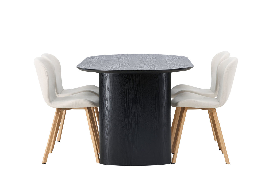 Venture Home Isolde Dining Table 180*75 - Black / Black MDF +Lilja Dining Chair - Oaklook / Beige Fabric _4