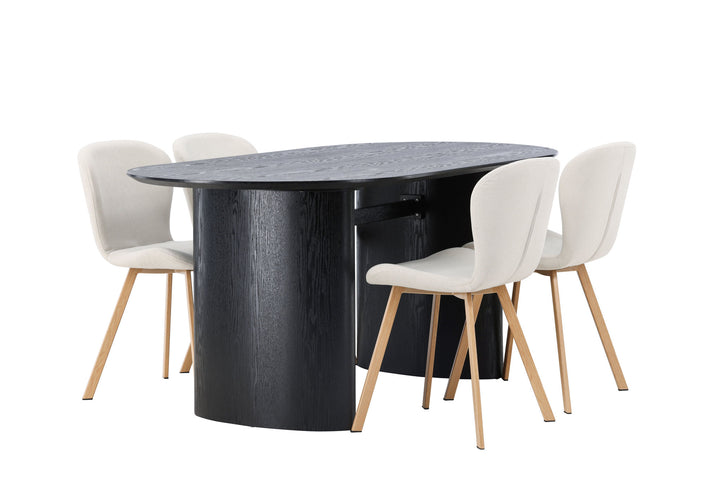 Venture Home Isolde Dining Table 180*75 - Black / Black MDF +Lilja Dining Chair - Oaklook / Beige Fabric _4