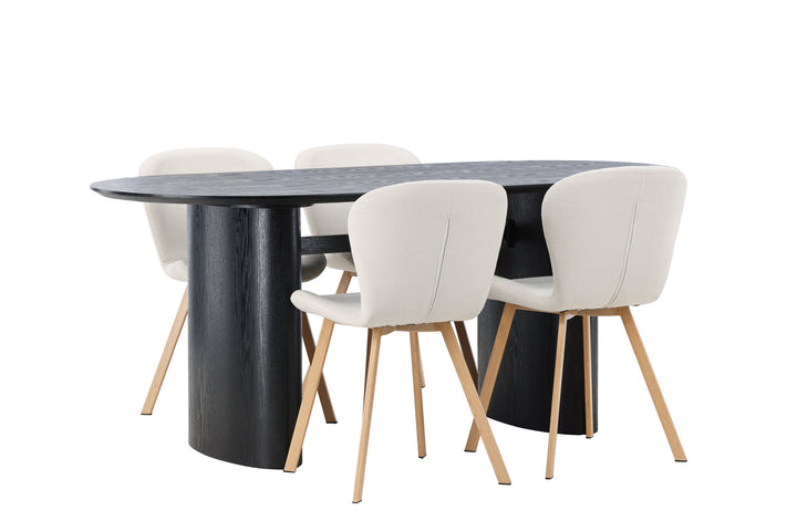 Venture Home Isolde Dining Table 180*75 - Black / Black MDF +Lilja Dining Chair - Oaklook / Beige Fabric _4